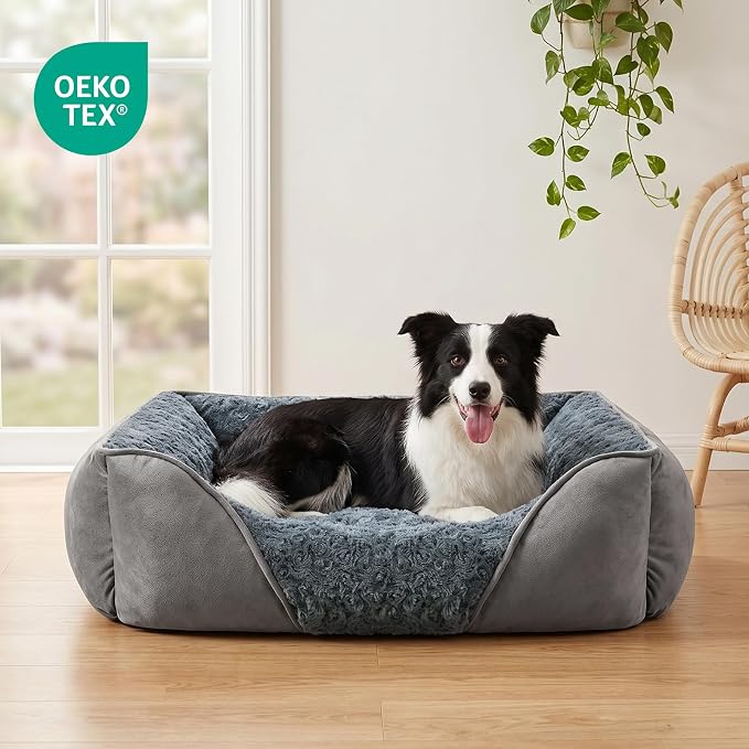 INVENHO X-Large Dog Bed for Large, Medium, Small Dogs - Rectangle, Washable, Orthopedic, Soft Calming Sleeping Puppy Bed - Durable Pet Cuddler with Anti-Slip Bottom - XL (35"x25"x10")