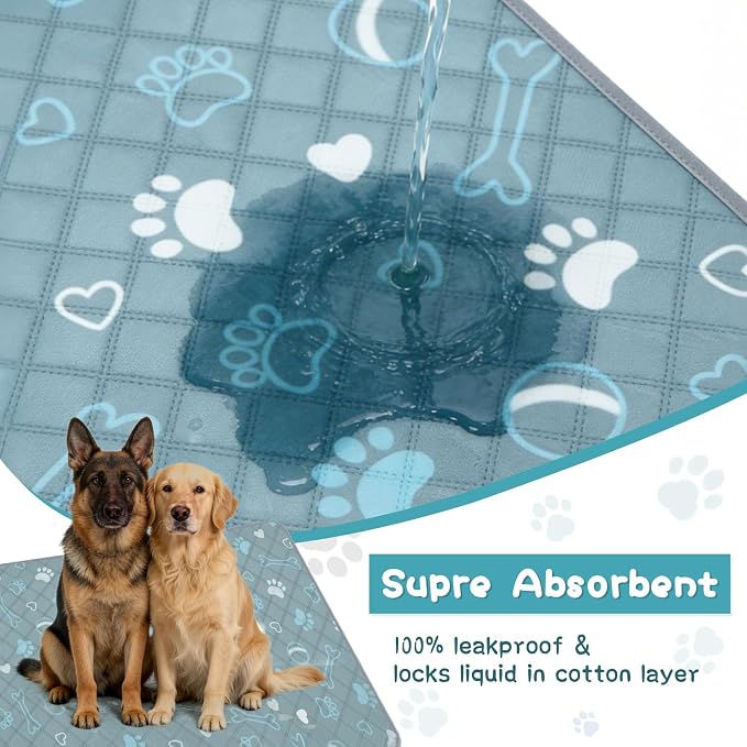3 Packs Washable Guinea Pig Cage Liners with with Paw Print, Waterproof Guinea Pig Pee Pads Reusable Absorbent Bedding Anti Slip Mats for Small Animals Bunny Rabbit Hamster (Blue, 47 x 24in)