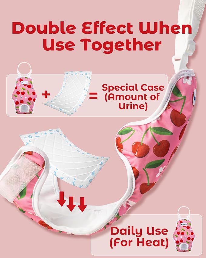 Pet Soft Dog Diapers Female Onesie Sanitary Pantie with Adjustable Suspender, Colorful Pattern Washable Puppy Diapers Female, Super Absorbent Underwear Dog Diaper for Heat (Fruit, M)