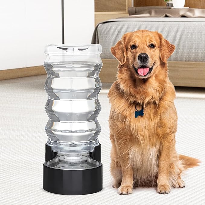RIZZARI Black 9L Dog Water Dispenser with Stainless Steel Bowl - Advanced Filter for Urinary Health, Auto Gravity Flow, Spill-Resistant with Waterproof Mat, for Multi-Dog Homes & Garage/Balcony