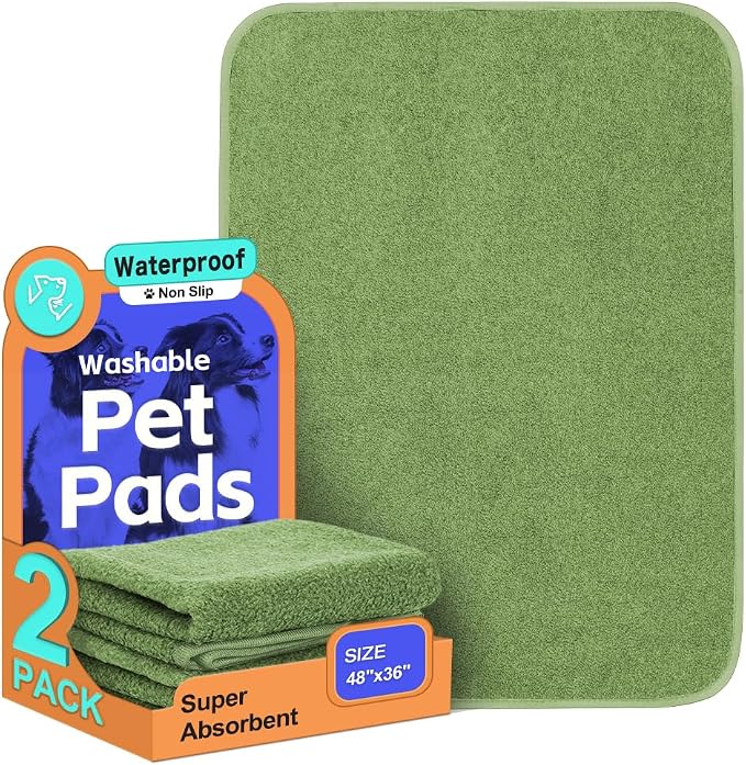 Washable Pee Pads for Dogs, Extra Large Reusable Dog Pee Pad, Waterproof Pet Mat, Dog Playpen Mats for Puppy Training Whelping Playpen Pads, Green, 48x36 inch