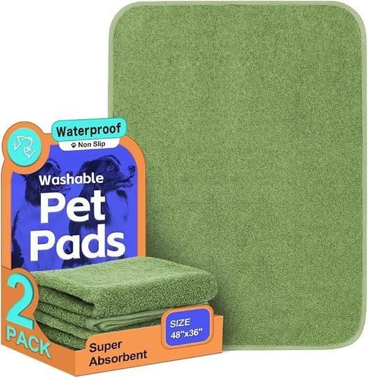 Washable Pee Pads for Dogs, Extra Large Reusable Dog Pee Pad, Waterproof Pet Mat, Dog Playpen Mats for Puppy Training Whelping Playpen Pads, Green, 48x36 inch