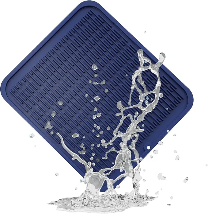 ZLR Heavy-Duty Silicone Dish Drying Mat (16" x 18" / 401 x 455mm) - XL Family-Size Thick 4mm Drainboard for Pots, Pans & Heavy Cookware - Oversized Trivet & Counter Protector, Non-Slip (Midnight Blue)
