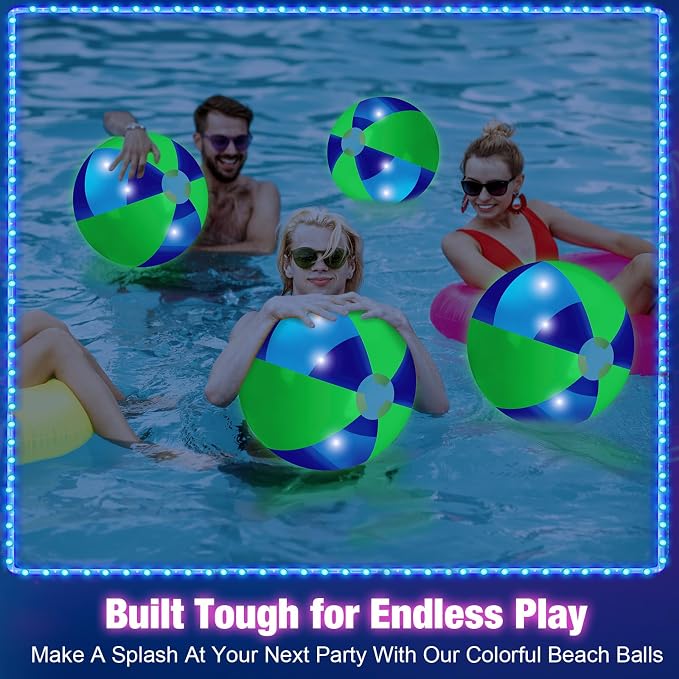 MiniInflat 12 Pcs Light up Beach Balls 16'' Jumbo Pool LED Balls Glow in the Dark Neon Giant Inflatable for Summer Hawaiian Tropical Theme Beach Party Decor Water Accessory (Green)