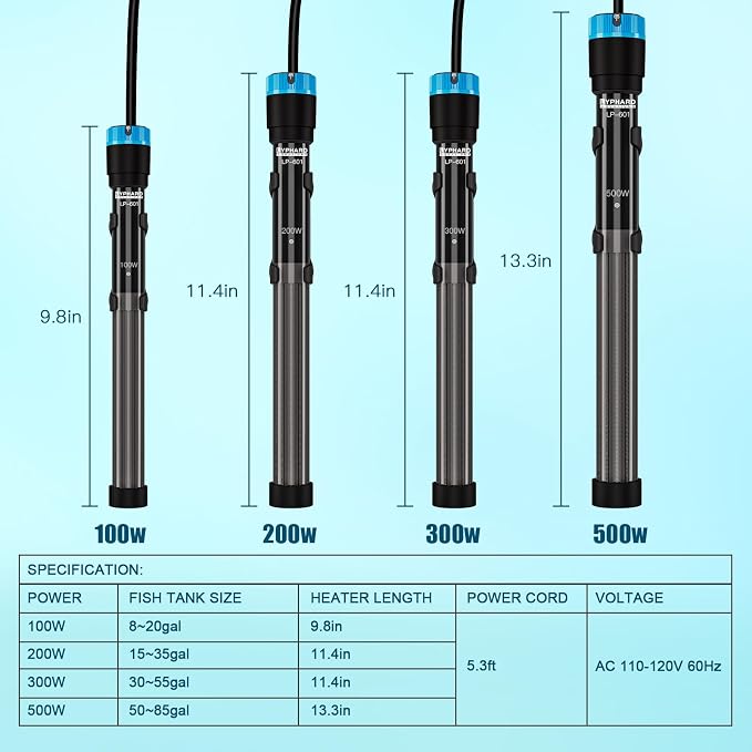 LYPHARD AQUARIUMS Aquarium Heater, 200W Submersible Fish Tank Heater with Precision Adjust Knob Thermostat and Suction Cup Suitable for Saltwater and Freshwater