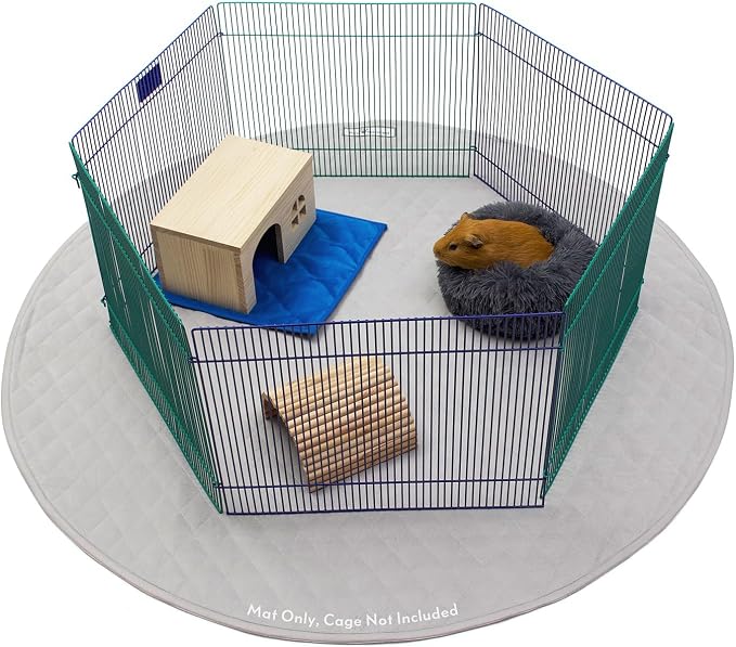 Paw Inspired 48 Inch Round Playpen Mat, Super Absorbent Fleece Cage Liner with Non-Slip Bottom, Waterproof Pet Play Pen Pad for Dogs, Rabbits, Guinea Pigs, Hamsters, Small Animals (Light Gray)