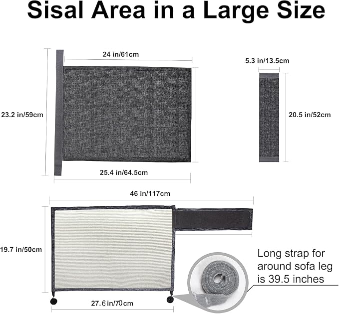 Upgraded Cat Scratch Furniture Couch Protector with 27.6’‘L*19.6’‘W Natural Sisal for Protecting Large Area Couch Sofa Chair,Couch Corner Cat Scratcher(Dark Grey/Right Handed)