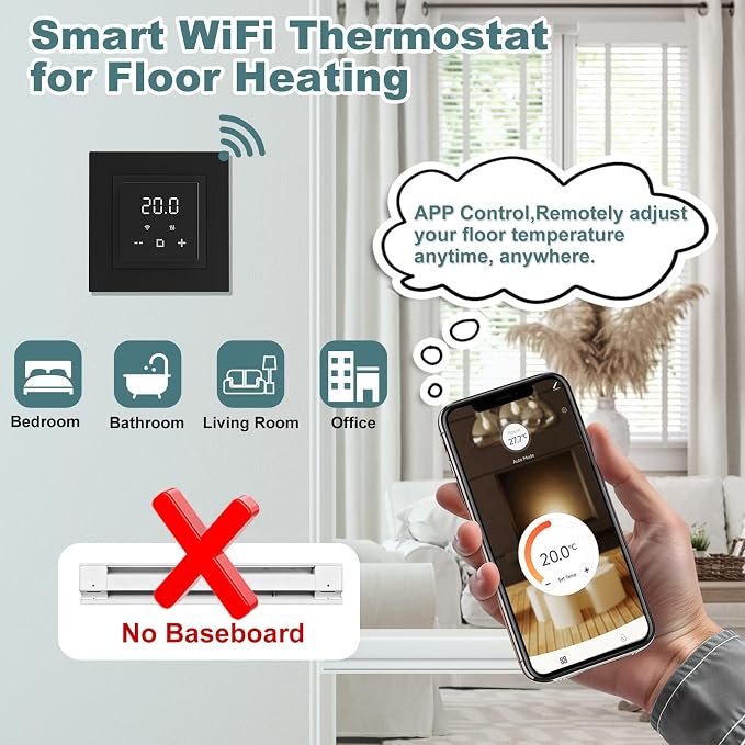 HEATIT Programmable Thermostat, WiFi Smart Thermostat for Electric Radiant Floor Heating with Touchscreen, 120V-240V Wide Voltage Range, Dual Sensing, Black