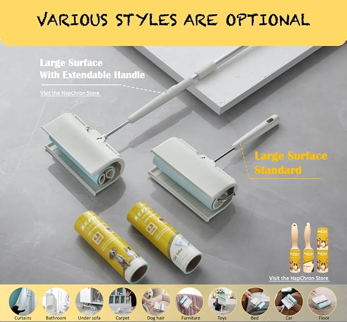 Large Surface Lint Roller Extra Sticky with Dust-Proof Cover 6.3'' Wider 480 Sheets/8 Refills, Pet Dog & Cat Hair Remover for Furniture Clothes Carpet Floor Car, A Great Sticky Tape Roller