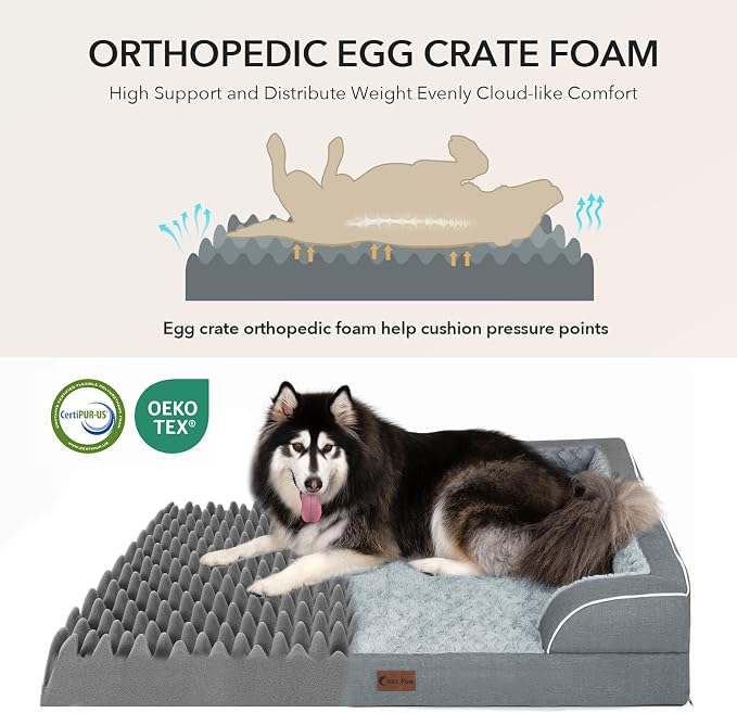 Orthopedic Dog Beds for Medium Sized Dogs 35x22 Inch, Medium Waterproof Memory Foam Dog Sofa Bed with Removable Washable Cover Pet Couch with Bolster, Grey