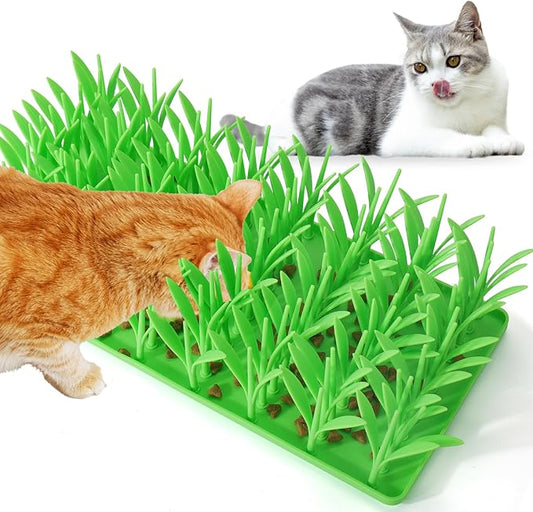 Palksky Silicone Grass Mat for Cats, Slow Food Cat Grass Mat for Indoor Cats, Foraging Snuffle Mat for Dog/Cat, Interactive Enrichment Cat Mat, green
