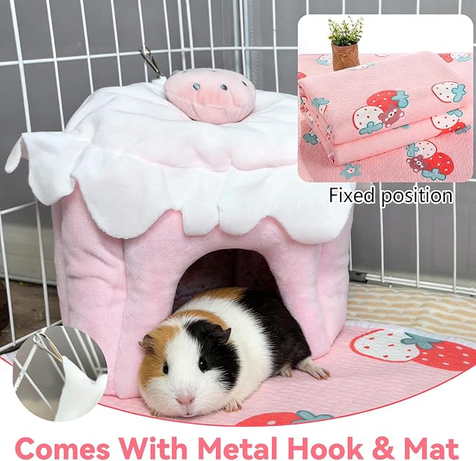 Guinea Pig Hideout, Warm Bunny House, Washable Winter Dwarf Rabbit Bed for Hamster, Chinchilla,Hedgehog, Ferret & Other Small Animals (Large)