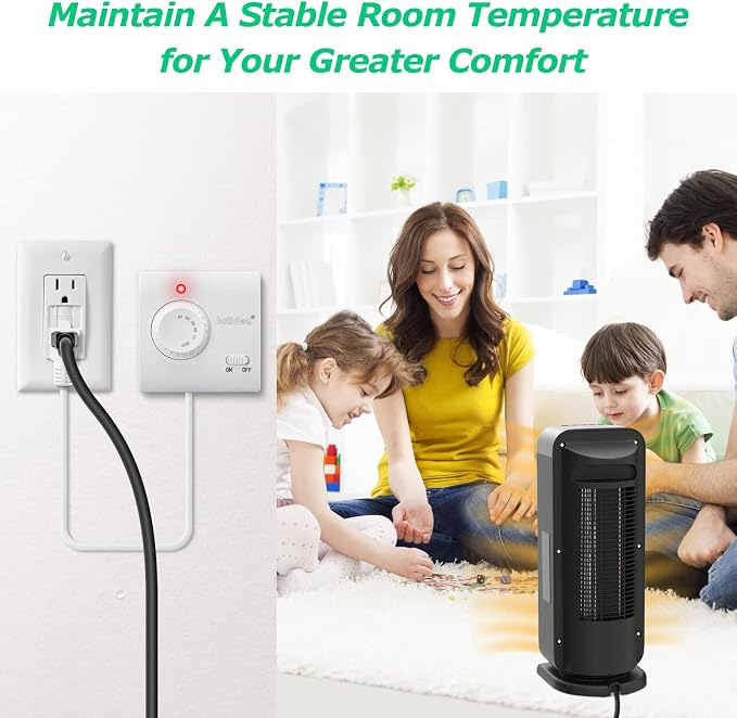 Adjustable Thermostat, Briidea Plug in Heating & Cooling Thermostat with LED Indicator, Compatible with Space Heater, Window Air Conditioners, Fans, Ideal for Household, Reptile, Greenhouse