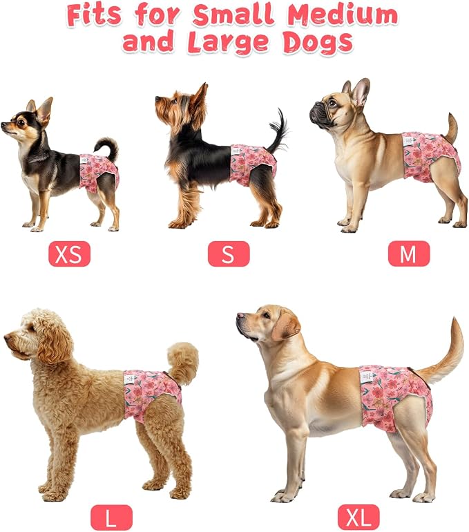 CuteBone Washable Female Dog Diapers 4 Pack Reusable Doggie Heat Diapers for Period FMG08L