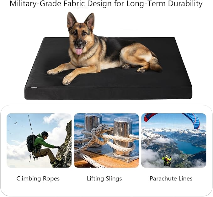 RRPETHOME 3" Indestructible Chew Proof Dog Beds for Aggressive Chewers,Durable Waterproof Fabic Chew Resistant Crate Dog Bed for Puppy Teething & Active Dog, Orthopedic Egg Foam（Black 36x27x3）