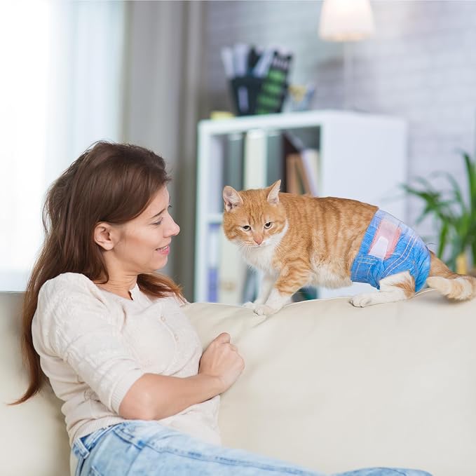 MICOOYO Disposable Cat Diapers, Cat Diapers for Female Cats with Ultra Stretchy, Puppy Diaper Super Absorbent, Fit for Cats in Heat or Incontinence, 20 Count Extra Small Size