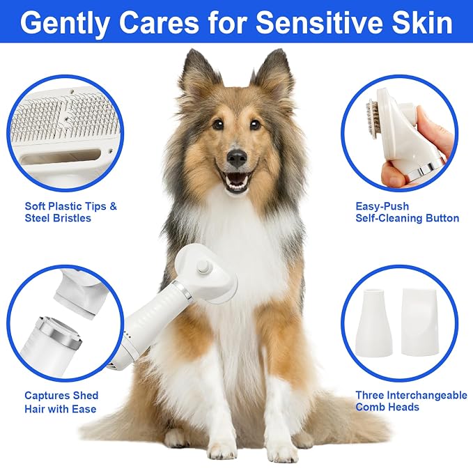 3-in-1 Pet Hair Dryer Brush for Dogs & Cats – Portable Blower & Slicker Brush, Adjustable Temperature, Overheat Protection