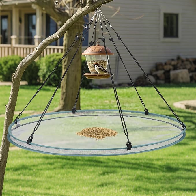 2 Pack Bird Seed Catcher Trays for Hanging Bird Feeder Platform 30" Seed Catcher for Hummingbird Feeders with Adjustable Hanging Hoop for Outdoor Garden