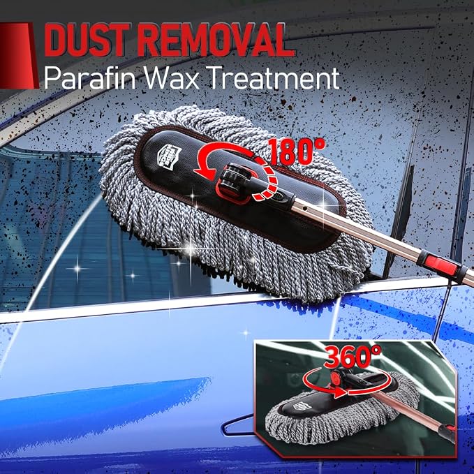Car Duster Exterior Scratch Free - Microfiber Car Brush with Extendable Handle (27-36'') - Soft Auto Dusting Tool for Pollen & Dust Removal on SUV, Truck, RV & Motorcycle(Wax-Free Design)