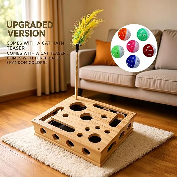 Cat Scratch Puzzle Enrichment Maze Box Wooden Nail File with Bell Ball Sandpaper Inside, Stress-Free Alternative to Nail Clippers and Grinders, for Cats that Hate Nail Trimming (Style-B)