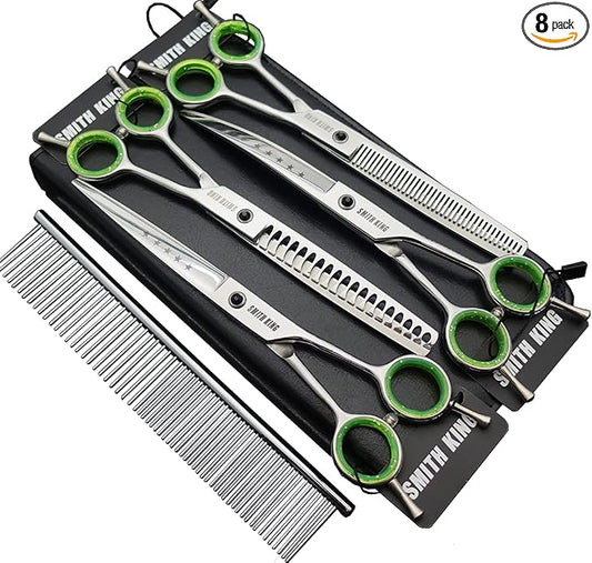 7.0 inches Professional Dog Grooming Scissors Set Straight & thinning & Curved & chunkers & comb 5pcs in 1 Set for left-handed & right handed