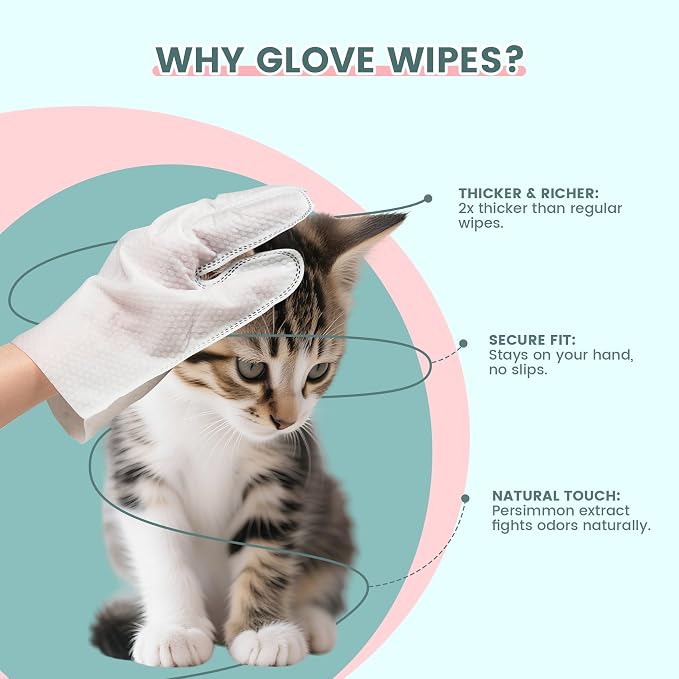IMMHABI 50 Count Cleaning Deodorizing Pet Glove Wipes for Dogs & Cats, Hypoallergenic Dog Bath Wipes with Natural Deodorizer Persimmon Tannin, Pet Bathing Wipes for Horse Coat Care Unscented