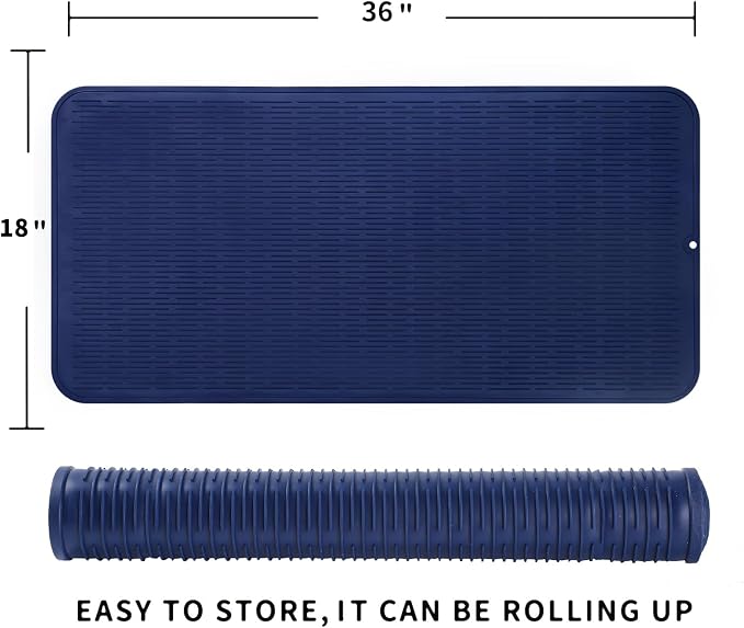 MicoYang Silicone Dish Drying Mat for Multiple Usage,Easy clean,Eco-friendly,Heat-resistant Silicone Mat for Kitchen Counter or Sink,Refrigerator or Drawer Liner Navy Blue 5XL 36inches x 18inches