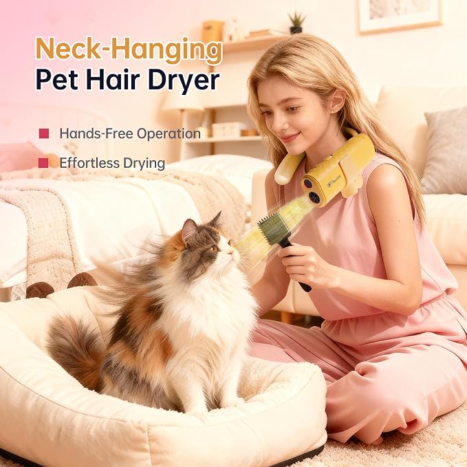 Dog Dryer for Pet Grooming,Pet Neck-Hanging Hair Dryer,Alternating Hot and Cold Airflow.Handheld & Hands-Free.Low-Noise, Ultra-Lightweight.High Wind Speeds.Adjustable Heat & Speed