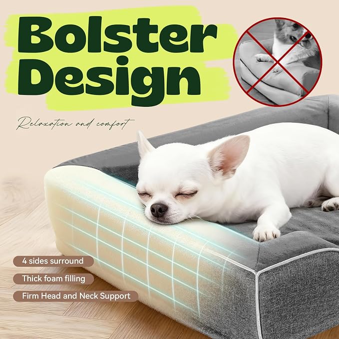 Orthopedic Dog Bed for Small Dogs,Cooling Gel Memory Foam Pet Sofa with Removable Washable Cover,Egg Crate Foam Bolster,Waterproof,Joint Pain Relief,24"x18"x6",Dark Grey