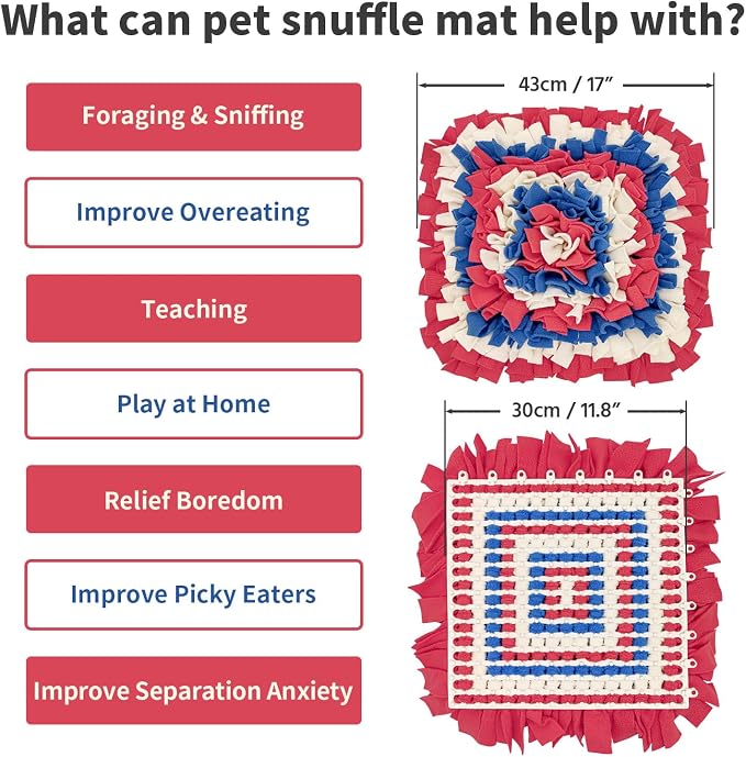 LIVEKEY Pet Snuffle Mat for Dogs, Dog Feeding Mat, Nosework Training Mats for Foraging Instinct Interactive Puzzle Toys (Red&Blue&White)