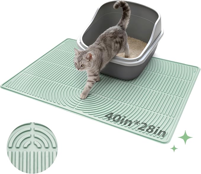 Pawtasy Cat Litter Box Mat,40" x 28" Extra Large Silicone Waterproof Litter Trapping Mat for Scatter Control Soft on Kitty Paws Non-Slip Easy to Clean