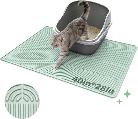 Pawtasy Cat Litter Box Mat,40" x 28" Extra Large Silicone Waterproof Litter Trapping Mat for Scatter Control Soft on Kitty Paws Non-Slip Easy to Clean