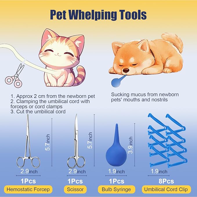 REDDOUDOU 65 Pcs Deluxe Whelping Kit, Delivery of Kitten and Puppy Whelping Kit with Feeding Nipple Stethoscope Aspirator Puppy ID Bands etc Complete Full Kit