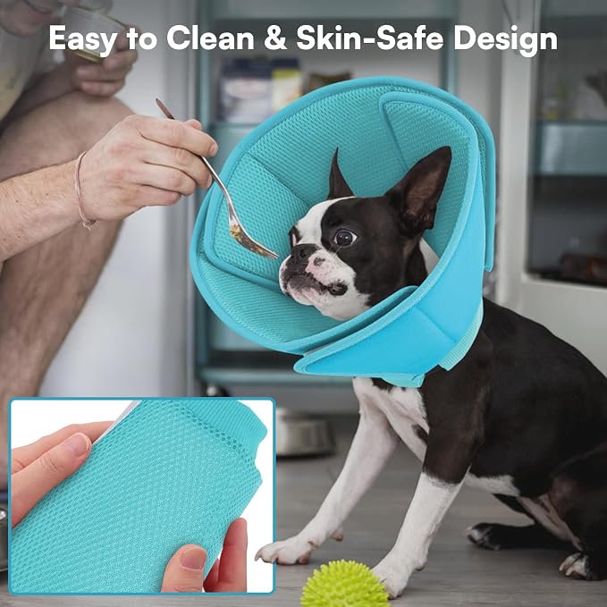 Queennmore Soft Recovery Cone for Small Dogs & Cats,Adjustable Comfy Dog Cone Alternative for Post-Surgery Wound Healing,LightBlue,S