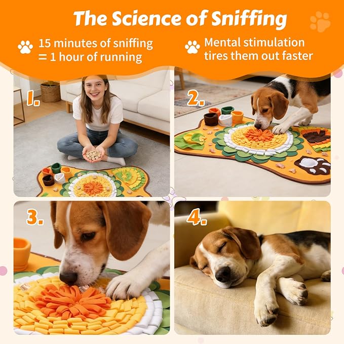 Snuffle Mat for Dogs, Pet Foraging Mat for Small and Medium Dogs, Interactive Puzzle Sniff Pad for Puppies to Keep Busy & Stress Relief, Slow Feeder Mats with Squeaky Sounds