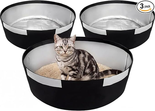 Reusable Cat Litter Box Liners for Hidden Plant Litter Box, Waterproof Leak Proof Scratch Resistant Cat Liners with Easy-Attach Hook-and-Loop Fasteners 3-Pack (Black)