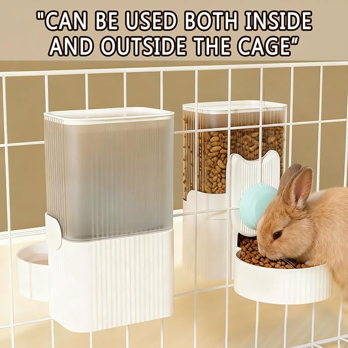 kathson Hanging Automatic Pet Food and Water Dispenser,Gravity Auto Rabbit Feeder for Cage,Guinea Pig Feeder and Waterer Set,Cat Food Bowl Dog Feeding Station for Bunny,Ferret,Chinchilla (Blue)