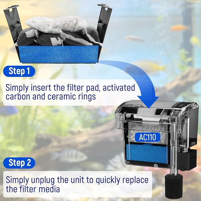 Big Peng AC110 Aquarium Filter Media Maintenance Kit Compatible with Aquaclear Fluval AC110 Power Filters, Includes 1 Blue Foam, 4 Activated Carbon, 2 BioMax Pellets, 2 Intake Strainer Sponge