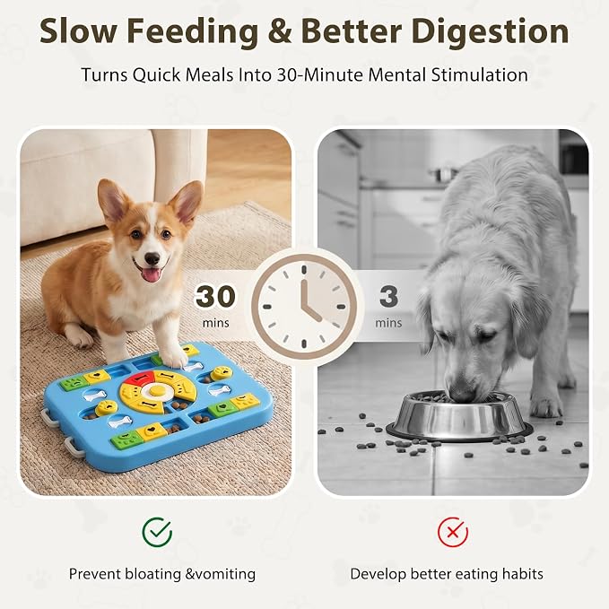Dog Puzzle Toy, Treat Dispensing Dog Enrichment Toys, Blue | Interactive IQ Brain Stimulation, Slow Feeder Treat Dispenser, Non-Slip Durable, For Small Medium Large Dogs Cats Puppies