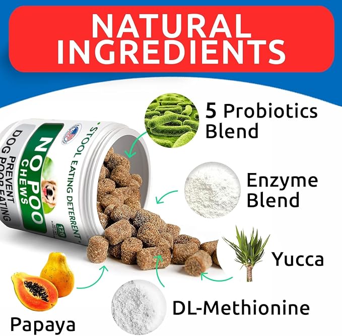 BARK&SPARK No Poo Chews for Dogs - Coprophagia & Stool Eating Deterrent with Probiotics, Digestive Enzymes & Breath Aid Support - Stop Dog Poop Eating - Made in USA - 120Ct (Poultry Flavor)