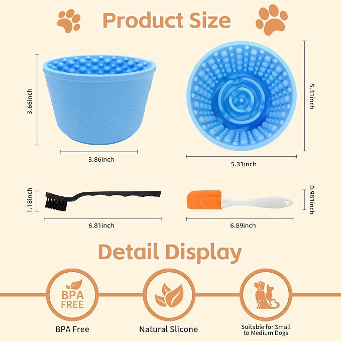 Dog Lick Bowl,Anxiety Relief Non-Slip Silicone Treat Bowl,Durable Anti-Choking Long-Lasting Enrichment Slow Feeder Licking Mat for Small Medium Large Breed,Freezable BPA Free Silicone Dishwasher Safe