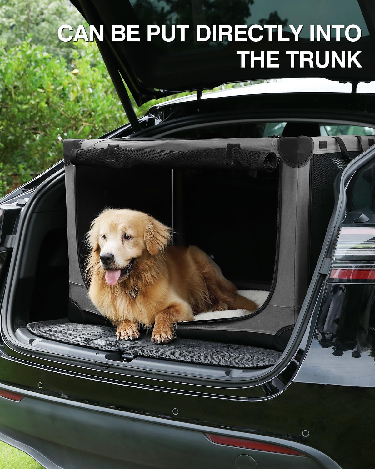 42 Inch Collapsible Travel Dog Crate for Medium Large Dogs, Portable Dog Crate 4-Door Foldable Soft Kennel with Durable Mesh Windows for Indoor & Outdoor Travel, with Storage Bag,Grey