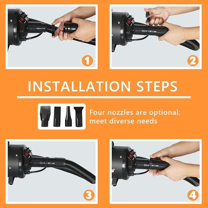 PETNF Dog Dryer for Pet Grooming + A Set of Compatible Hose Accessories, Adjustable Speed Temp Noise Reduction Dog Hair Dryer Blower Dog Blow Dryer High Velocity Air Forced Blow Dryer for Large Dogs