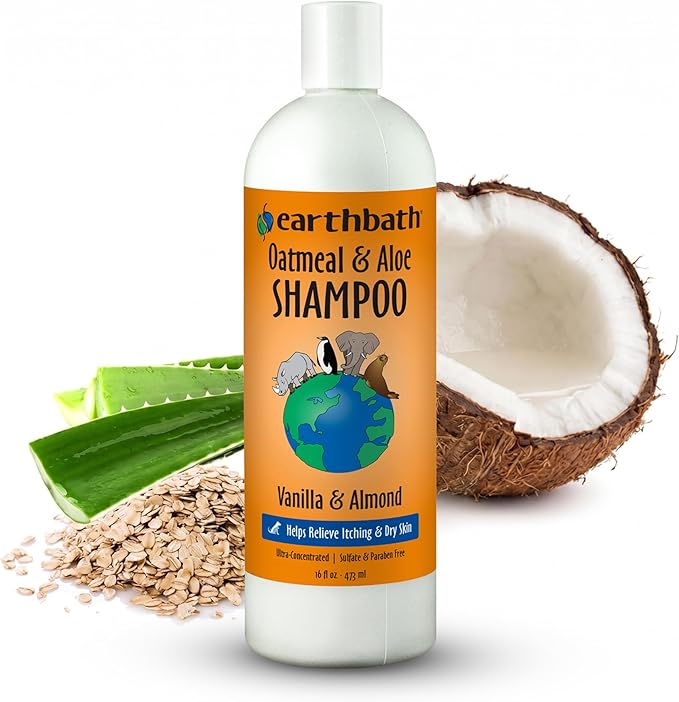 earthbath, Oatmeal & Aloe Dog Shampoo - Oatmeal Shampoo for Dogs, Itchy, Dry Skin Relief, Dog Wash, Made in USA, Cruelty Free Pet Shampoos - Vanilla & Almond, 16 Oz (1 Pack)