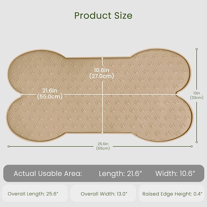 PWTAA Dog Food Mat Anti-Slip Silicone Dog Bowl Mat Thicker Pet Placemat Waterproof Cat Feeder Pad with Raised Edge Puppy Kitten Feeding Mats Suitable Small Medium-Sized Dogs Cats Eating Tray
