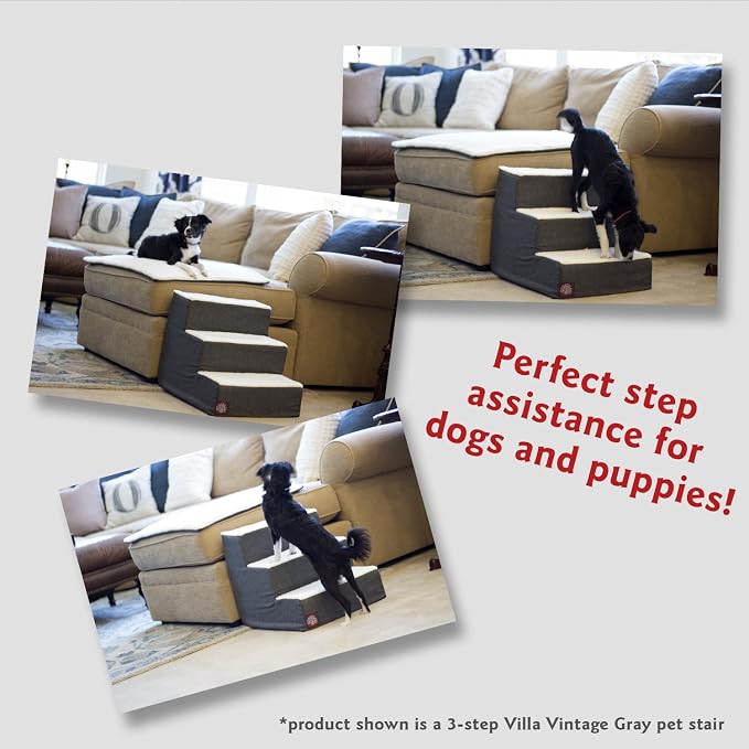 Majestic Pet 3 Step Portable Dog Stairs for Small Dogs to get on Bed Supports 25 lbs or Less – Dog Steps for High Bed with Machine Washable Cover – Pet Stairs for Cats Palette Heathered Light Black