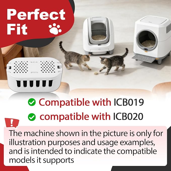 6Pcs Cat Litter Box Deodorizer Cartridges Compatible with Ellenpent ICB019 & ICB020 Automatic Litter Box, Long-Lasting Odor Control, Charcoal Filter Replacement for Multi-Cat Households