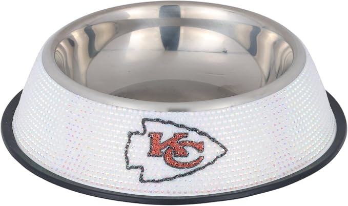 The Memory Company Officially Licensed Stainless Steel Pet Bowl, Premium Bling Team Logo Dog & Cat Food & Water Dish, Non-Slip Rubber Base, for Large/Small Breeds