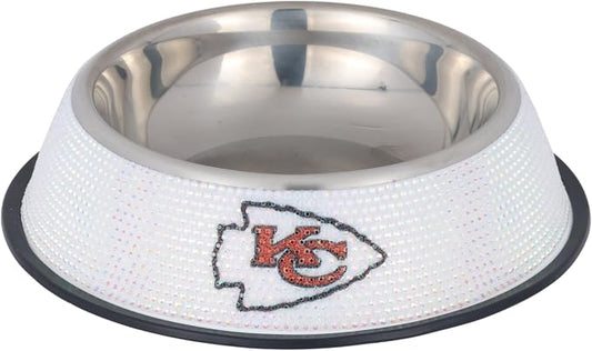 The Memory Company Officially Licensed Stainless Steel Pet Bowl, Premium Bling Team Logo Dog & Cat Food & Water Dish, Non-Slip Rubber Base, for Large/Small Breeds