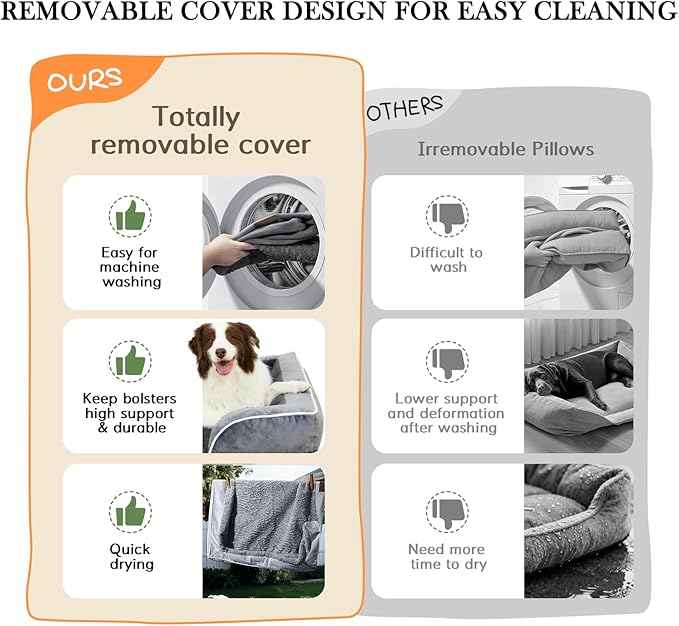 Comfort Expression Orthopedic Dog Bed for Extra Large Dogs 48x30 Inch, Waterproof Egg Crate Foam XXL Pet Bed with Removable Bolsters, Dog Couch with Washable Cover & Non-Slip Bottom, Black